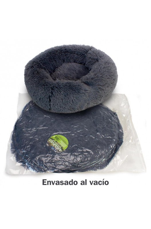 CAMA PERRO SUAVE REDONDA GRIS OSCURO
