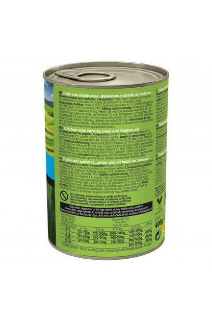 LATA JUNIOR Pollo/Zanahorias/Guisantes/Aceite de salmón 400gr.